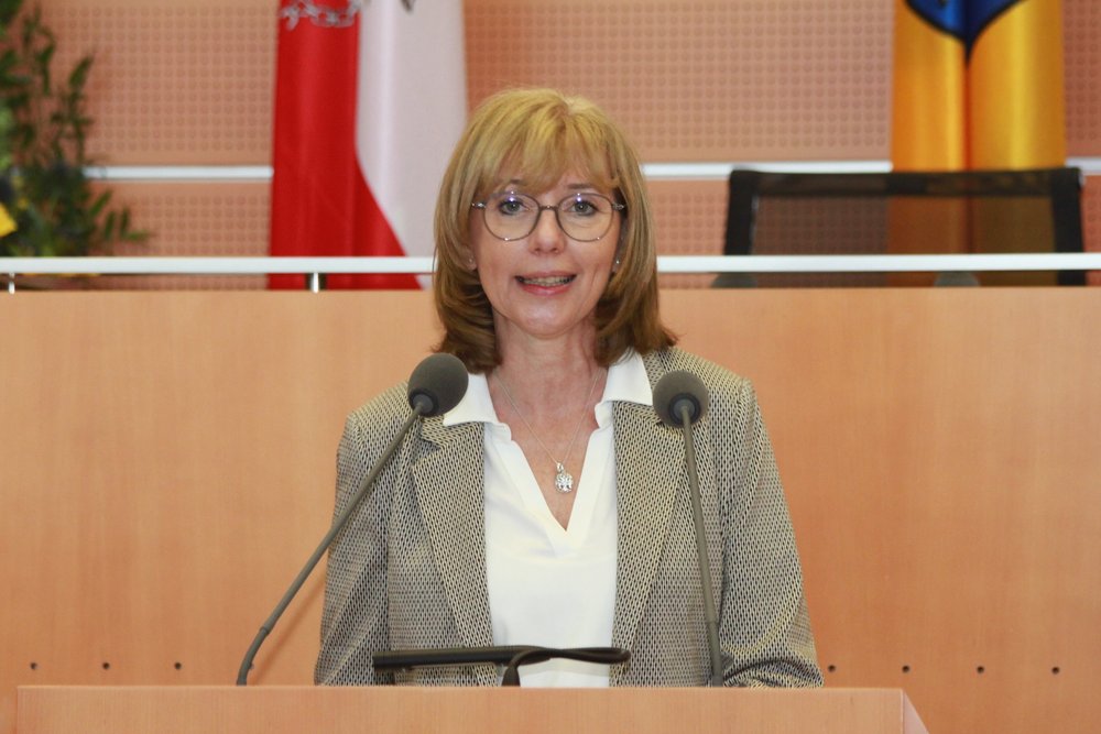 Die Obfrau der NÖ ARGE für Pflege und Betreuung, Gerlinde Göschelbauer, MSc MBA, begrüßte die TeilnehmerInnen auf herzlichste im NÖ Landtagssaal in St. Pölten; 